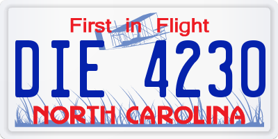 NC license plate DIE4230