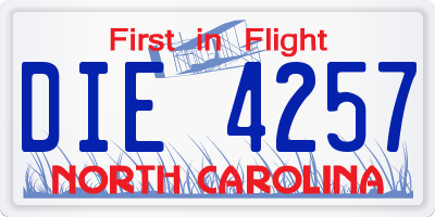 NC license plate DIE4257
