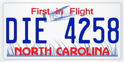 NC license plate DIE4258