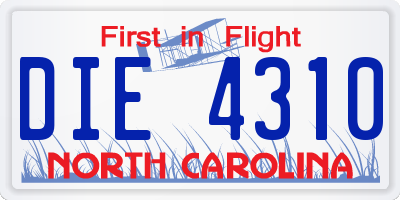 NC license plate DIE4310