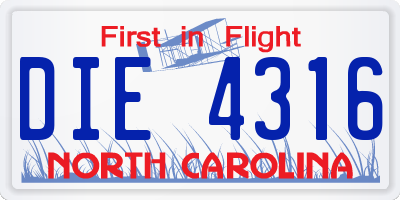 NC license plate DIE4316
