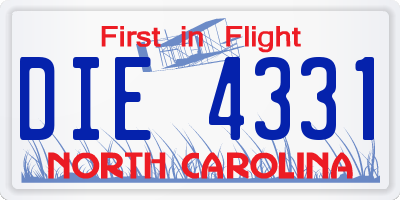 NC license plate DIE4331