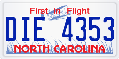 NC license plate DIE4353