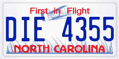 NC license plate DIE4355