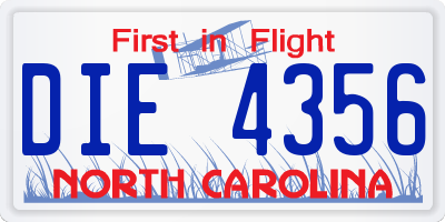 NC license plate DIE4356