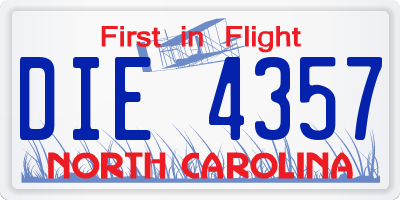 NC license plate DIE4357