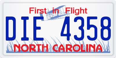 NC license plate DIE4358