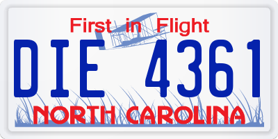 NC license plate DIE4361