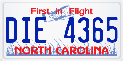 NC license plate DIE4365