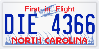 NC license plate DIE4366