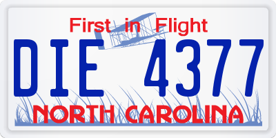 NC license plate DIE4377