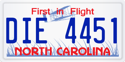 NC license plate DIE4451
