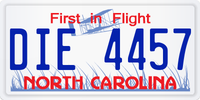 NC license plate DIE4457