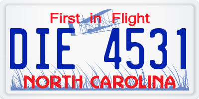 NC license plate DIE4531