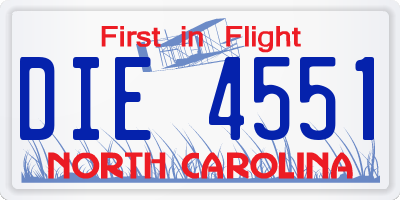 NC license plate DIE4551
