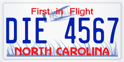 NC license plate DIE4567