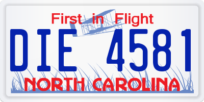 NC license plate DIE4581