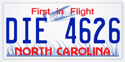 NC license plate DIE4626
