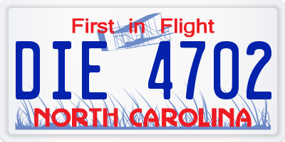 NC license plate DIE4702