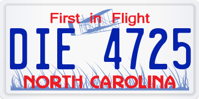 NC license plate DIE4725