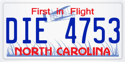 NC license plate DIE4753