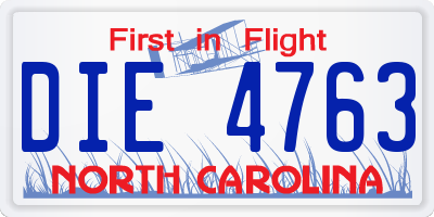 NC license plate DIE4763