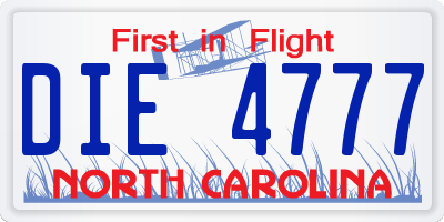 NC license plate DIE4777