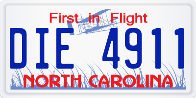 NC license plate DIE4911