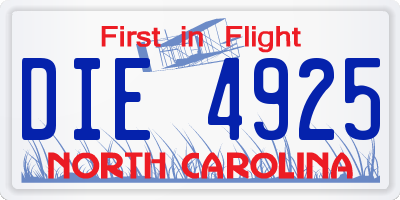 NC license plate DIE4925