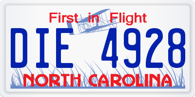 NC license plate DIE4928