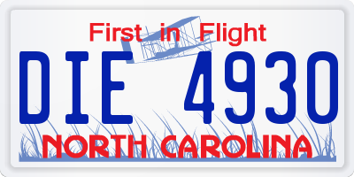 NC license plate DIE4930