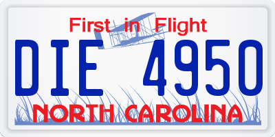 NC license plate DIE4950