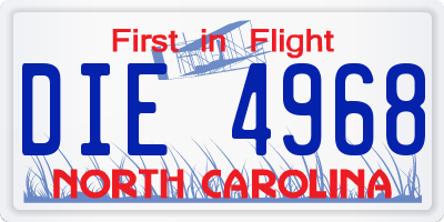 NC license plate DIE4968