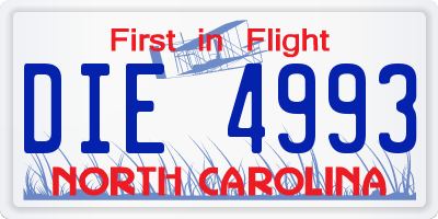 NC license plate DIE4993