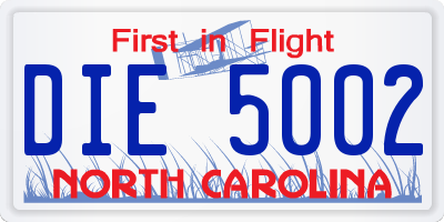 NC license plate DIE5002