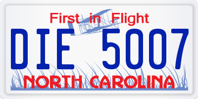 NC license plate DIE5007