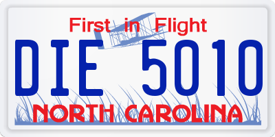 NC license plate DIE5010