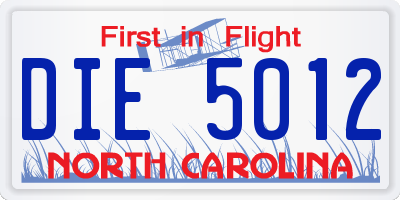 NC license plate DIE5012