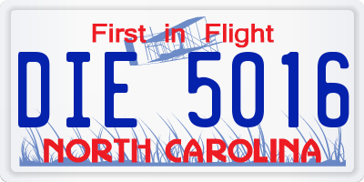 NC license plate DIE5016
