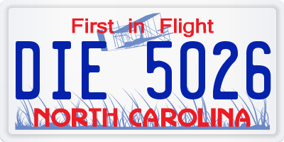 NC license plate DIE5026