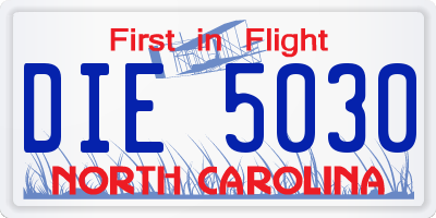 NC license plate DIE5030