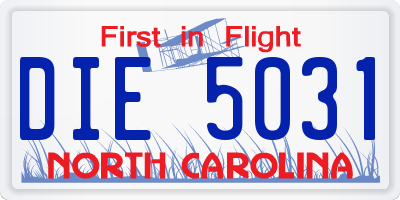 NC license plate DIE5031
