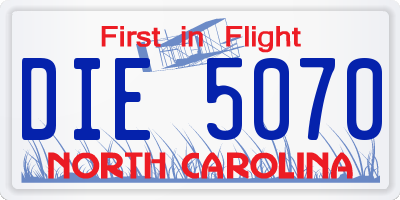 NC license plate DIE5070