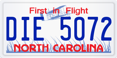 NC license plate DIE5072