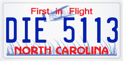 NC license plate DIE5113