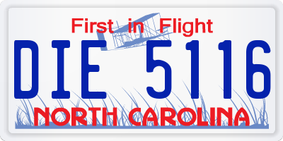 NC license plate DIE5116