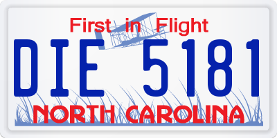 NC license plate DIE5181