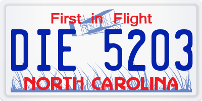 NC license plate DIE5203