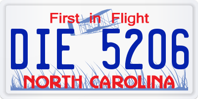 NC license plate DIE5206