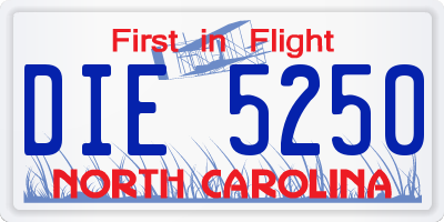 NC license plate DIE5250
